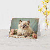ヴィンテージキュートラグドール子猫の肖像花スイート カード (黄色い花)