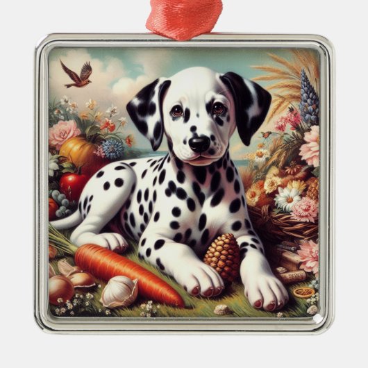 ヴィンテージキュート絵を描ダルマチア メタルオーナメント (正面)