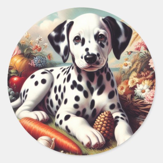 ヴィンテージキュート絵を描ダルマチア ラウンドシール (正面)