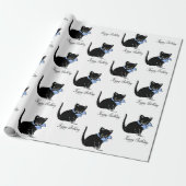 ヴィンテージキュート黒い子猫と水玉模様の蝶ネクタイ ラッピングペーパー (アンロールド)