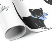 ヴィンテージキュート黒い子猫と水玉模様の蝶ネクタイ ラッピングペーパー (ロールコーナー)