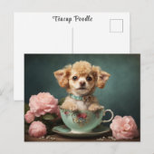 ヴィンテージキュート ティーカッププードル子犬 犬 ローズ ポートレート ポストカード (正面/裏面)