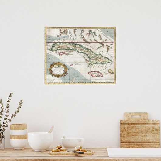 ヴィンテージキューバとジャマイカの地図（1763年） ポスター (キッチン)