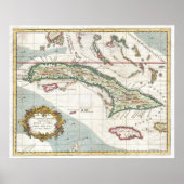 ヴィンテージキューバとジャマイカの地図(1763年) ポスター (正面)