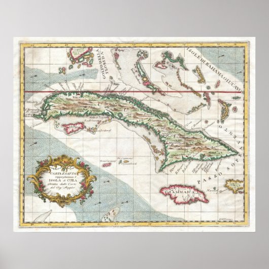 ヴィンテージキューバとジャマイカの地図(1763年) ポスター (正面)