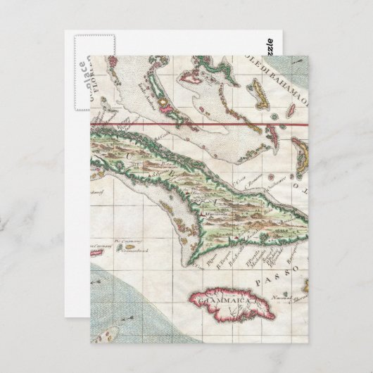 ヴィンテージキューバとジャマイカの地図(1763年) ポストカード (正面/裏面)