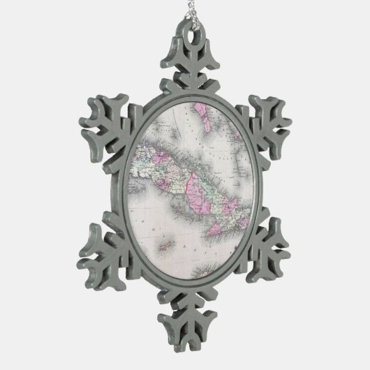 ヴィンテージキューバの地図(1861年) スノーフレークピューターオーナメント (左)