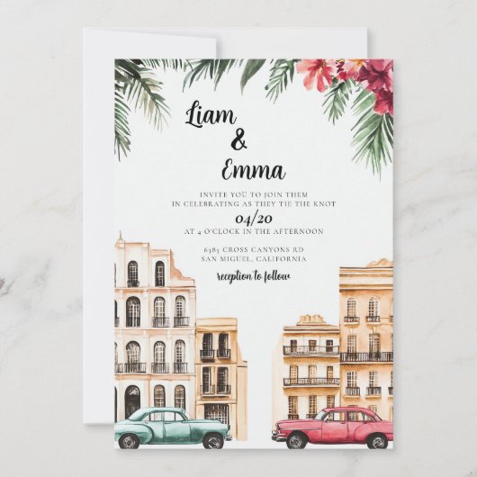 ヴィンテージキューバハバナ結婚式招待状 招待状 (正面)