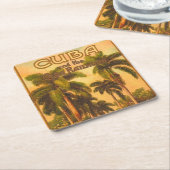 ヴィンテージキューバ旅行 – キューバ鉄道リトグラフ スクエアペーパーコースター (アングル)