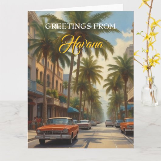 ヴィンテージキューバ旅行 – ハバナからの挨拶 カード (黄色い花)