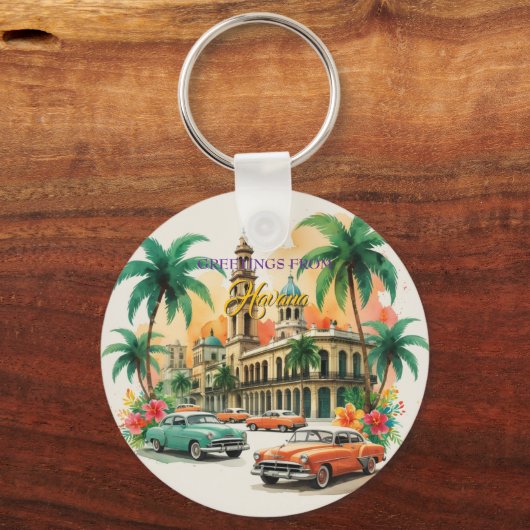 ヴィンテージキューバ旅行 – ハバナからの挨拶 キーホルダー (正面)