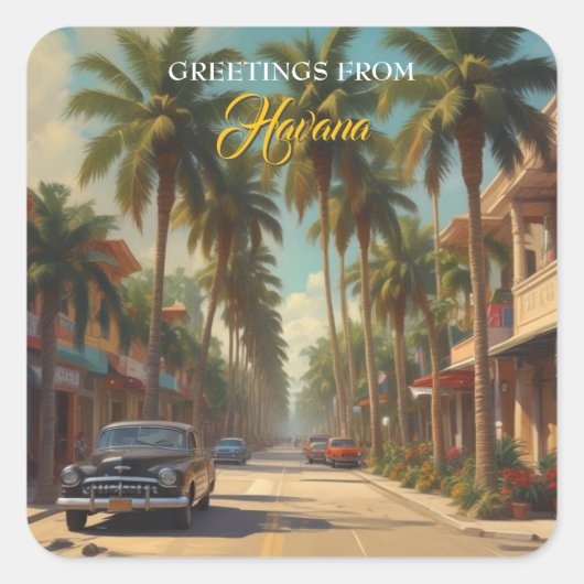 ヴィンテージキューバ旅行 – ハバナからの挨拶 スクエアシール (正面)