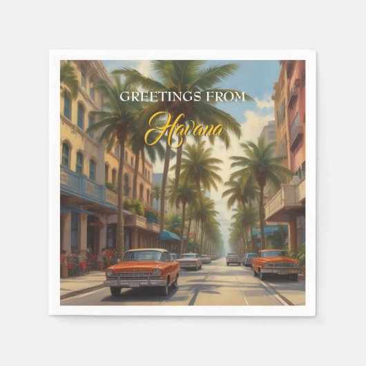 ヴィンテージキューバ旅行 – ハバナからの挨拶 スタンダードカクテルナプキン (正面)