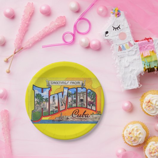 ヴィンテージキューバ旅行 – ハバナからの挨拶 ペーパープレート (パーティー)