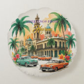 ヴィンテージキューバ旅行 – ハバナからの挨拶 ラウンドクッション (裏面)
