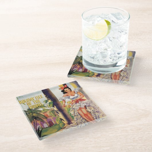 ヴィンテージキューバ観光客委員会熱帯旅行 ガラスコースター (アングル)