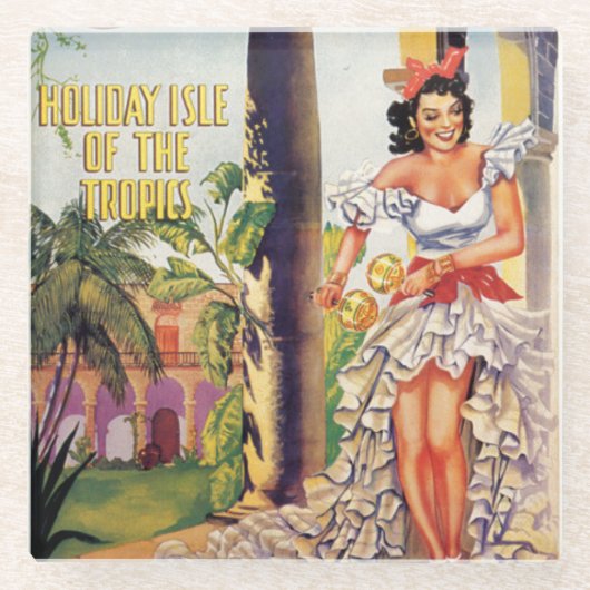 ヴィンテージキューバ観光客委員会熱帯旅行 ガラスコースター (正面)