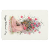 ヴィンテージキューピッドとピンクローズバレンタイン マグネット (横)