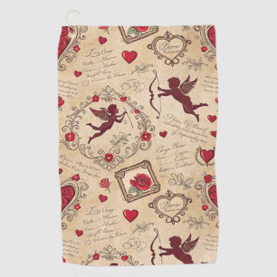 ヴィンテージキューピッドのロマンチックなパターン(2) ゴルフタオル