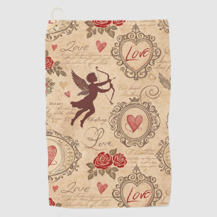 ヴィンテージキューピッドのロマンチックなパターン(3) ゴルフタオル