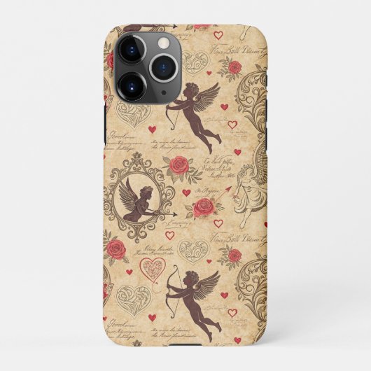 ヴィンテージキューピッドのロマンチックなパターン(4) iPhoneケース (裏面)