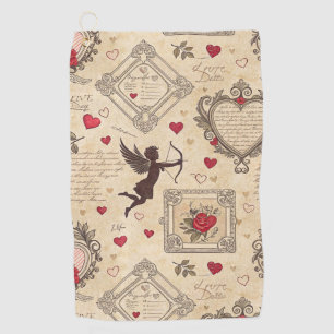 ヴィンテージキューピッドのロマンチックパターン(8) ゴルフタオル
