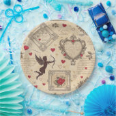 ヴィンテージキューピッドのロマンチックパターン(8) ペーパープレート (パーティー)