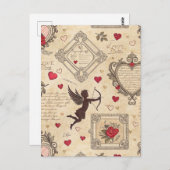 ヴィンテージキューピッドのロマンチックパターン(8) ポストカード (正面/裏面)