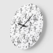 ヴィンテージキューピッドエンジェルスフローラ白黒トワール ラージ壁時計 (傾斜)