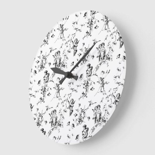 ヴィンテージキューピッドエンジェルスフローラ白黒トワール ラージ壁時計 (傾斜)