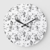 ヴィンテージキューピッドエンジェルスフローラ白黒トワール ラージ壁時計 (正面)