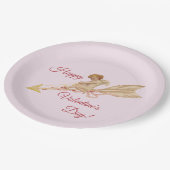 ヴィンテージキューピッドオン矢印カスタムメッセージバレンタイン ペーパープレート (アングル)