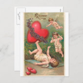 ヴィンテージキューピッドケルブ赤いハートバレンタイン シーズンポストカード (正面/裏面)
