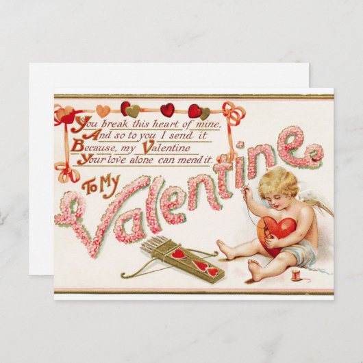 ヴィンテージキューピッドシューハートバレンタインポストカード ポストカード (正面/裏面)