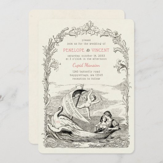 ヴィンテージキューピッドラブボート結婚式招待状 招待状 (正面/裏面)