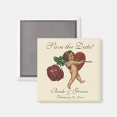 ヴィンテージキューピッドwレッドローズとハート保存日付 マグネット (正面/裏面)