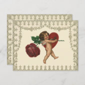 ヴィンテージキューピッドwレッドローズとハート保存日付 招待状 (正面/裏面)