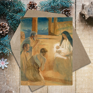 ヴィンテージキリスト教クリスマス崇拝羊飼い シーズンポストカード