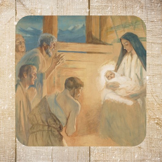 ヴィンテージキリスト教クリスマス崇拝羊飼い スクエアシール