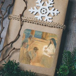 ヴィンテージキリスト教クリスマス崇拝羊飼い スクエアシール