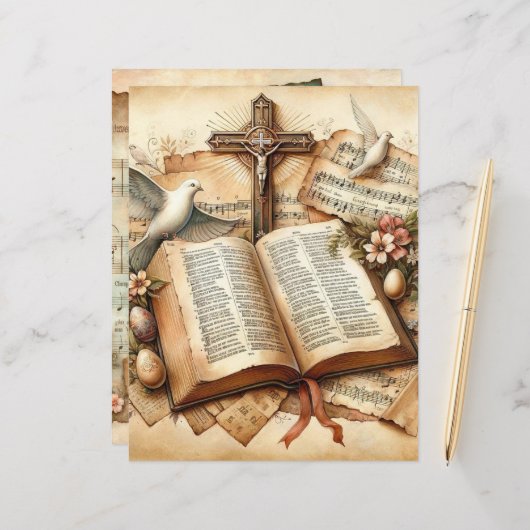 ヴィンテージキリスト教復活祭スクラップブック紙 (正面/裏面インサイチュ)