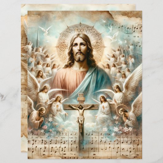 ヴィンテージキリスト教復活祭スクラップブック紙 (正面/裏面)