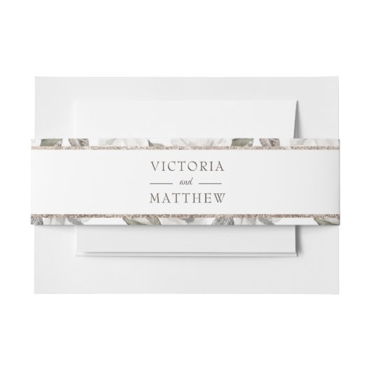 ヴィンテージキリッシュホワイトフローラ結婚ズモノグラム 招待状ベリーバンド (正面例)