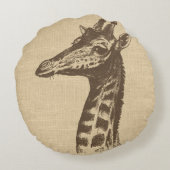 ヴィンテージキリンイラストレーションオンバーラップ ラウンドクッション (裏面)