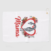 ヴィンテージキリン母さん花柄ハートTシャツデザイン1 ゴルフタオル (横)