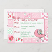 ヴィンテージキルトピンクガールズベビーシャワー招待状 インビテーションポストカード (正面/裏面)