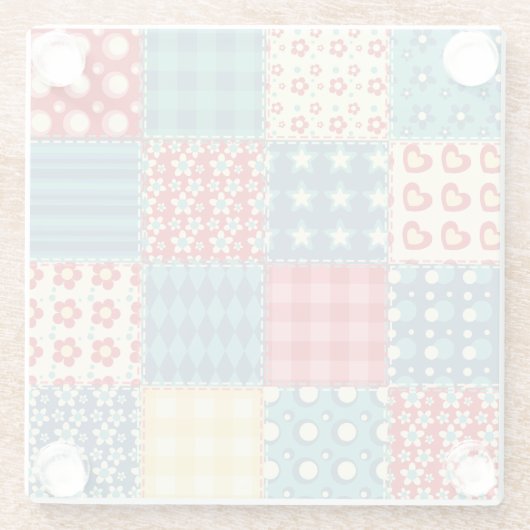 ヴィンテージキルト:パッチワーク背景パターン。 ガラスコースター (裏面)