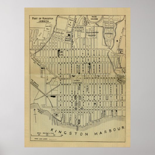 ヴィンテージキングストンジャマイカの地図(1914) ポスター (正面)