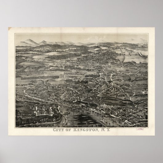 ヴィンテージキングストンNYの絵図(1875) ポスター (正面)