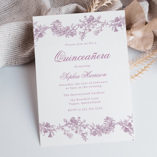 ヴィンテージキンセアニェラダスティバラピンクフローラパーティー 招待状